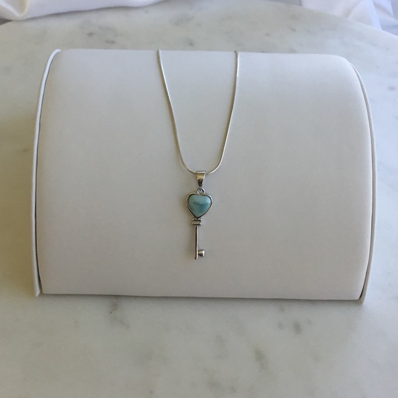 Natural Larimar Key Sterling Silver Necklace - Picture 3 of 16